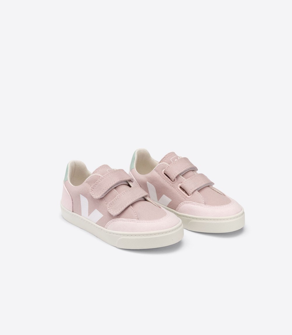 Veja Sneakers Barn - V-12 Velcro Canvas - Rosa/Vita - 762950-VFN